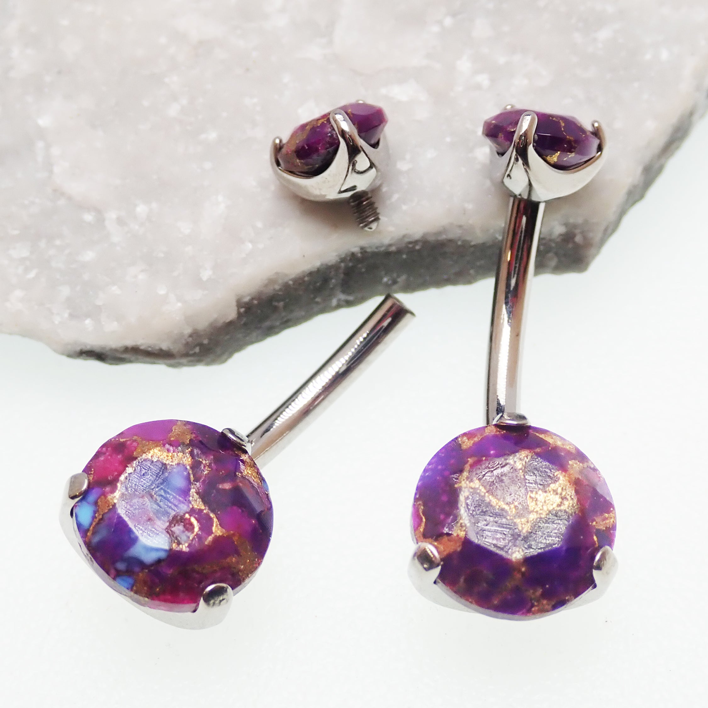 Titanium 14g 10mm Copper Turquoise Belly Ring, internally threaded