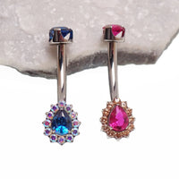 Titanium internally threaded 14g belly ring with blue and pink accents, Body Clickers Body Jewelry for belly piercing.