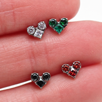 Implant Grade Titanium CZ Heart Flatback Piercing- Internally Threaded