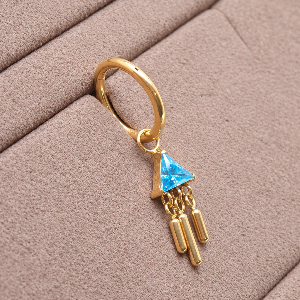 Implant Titanium PVD GOLD Clicker Hoop & Blue CZ Charm– 18g, 16g