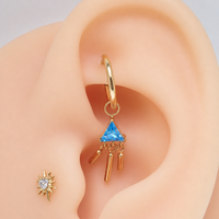 Implant Titanium PVD GOLD Clicker Hoop & Blue CZ Charm– 18g, 16g
