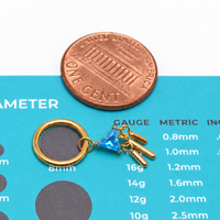 Implant Titanium PVD GOLD Clicker Hoop & Blue CZ Charm– 18g, 16g