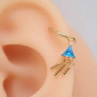 Implant Titanium PVD GOLD Clicker Hoop & Blue CZ Charm– 18g, 16g