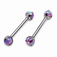 Body Clickers 16g Multi Lavender Opal Barbell, titanium body jewelry with 4mm opal and 18mm length for piercings.