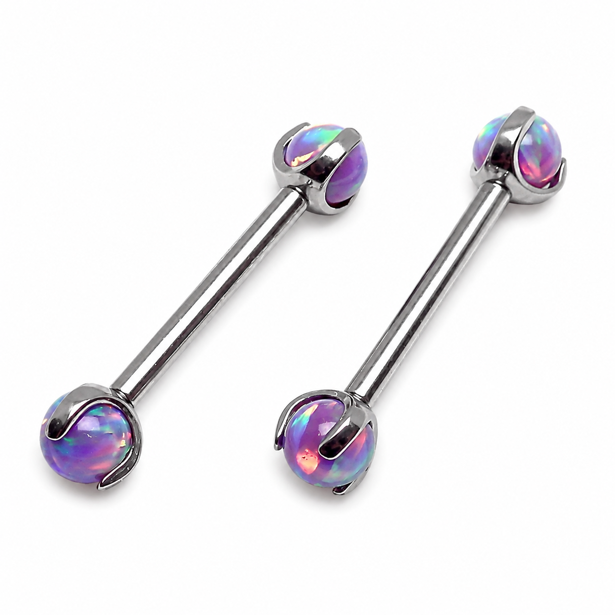 Body Clickers 16g Multi Lavender Opal Barbell, titanium body jewelry with 4mm opal and 18mm length for piercings.