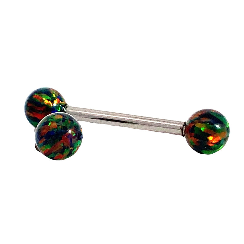 Titanium barbell with black fall fire opals, 14g gauge, 1.6mm ball, 8mm length, Body Clickers jewelry for body piercing