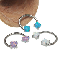Lavender opal titanium horseshoe piercing in 16g and 14g from Body Clickers, showcasing a vibrant, curved jewelry piece.