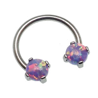 Lavender opal titanium horseshoe piercing in 16g and 14g with black accents, designed for body piercings by Body Clickers.
