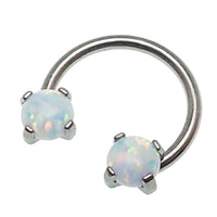 Lavender opal titanium horseshoe piercing by Body Clickers, 16g and 14g, with a sleek curved design for body jewelry.