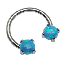 Lavender opal titanium horseshoe piercing in 16g and 14g with body clickers, featuring a sleek curved design for body jewelry.