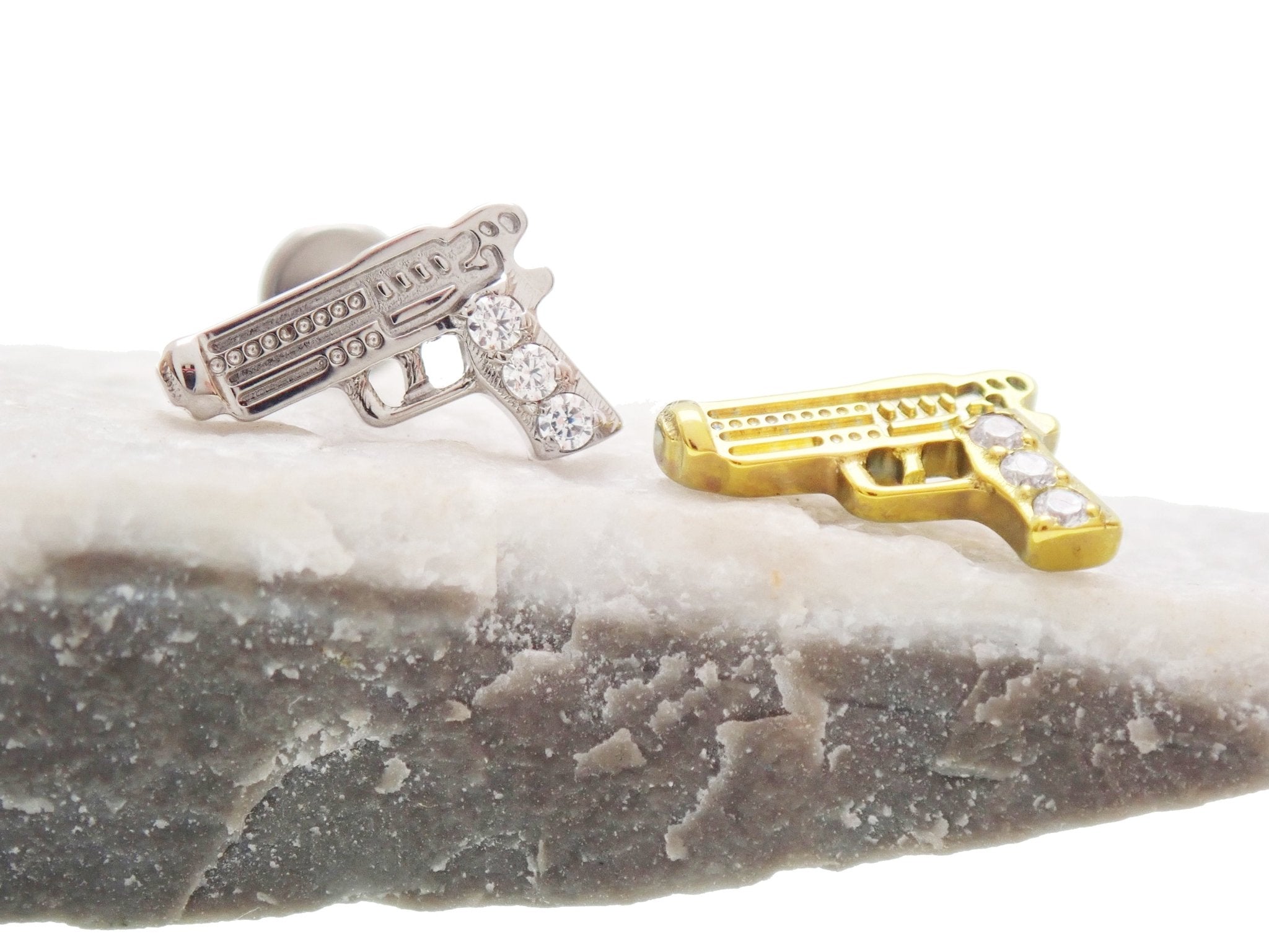 Internally threaded 18g titanium flatback gun piercing by Body Clickers, designed for body jewelry and comfortable wear.