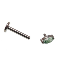 Small natural moss agate stone with flatback, 18g Body Clickers body jewelry featuring a vine design and 6mm size.