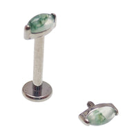 Small moss agate natural stone with flatback, 6mm body jewelry by Body Clickers, showcasing a vibrant vine pattern.