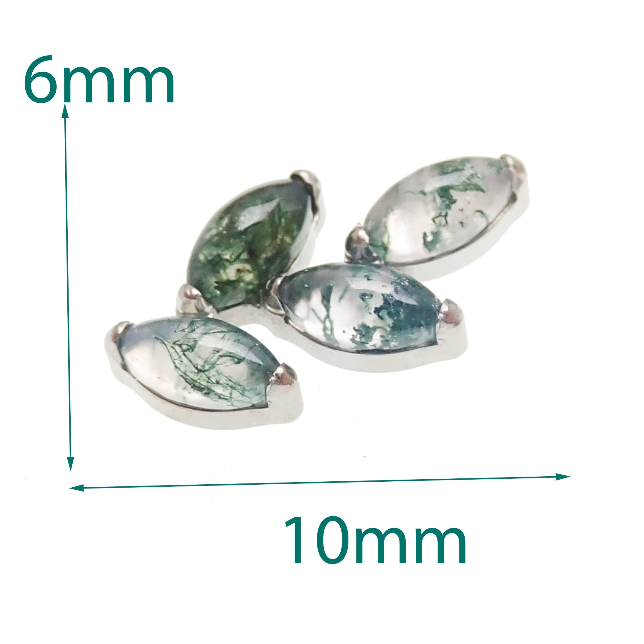 18G Moss Agate Vine natural stone body jewelry with flatback, featuring a delicate vine design in green and brown tones.