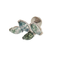 18G Moss Agate Vine natural stone flatback body jewelry by Body Clickers, featuring a unique vine design and smooth stone surface.