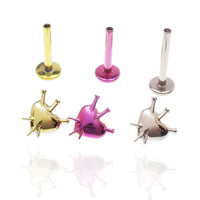 Titanium flatback pierced heart implant by Body Clickers, 18g, 6mm length, internally threaded for body jewelry.