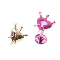 Titanium flatback nailed heart implant piercing by Body Clickers, 18 gauge, 6mm length, internally threaded for body jewelry.