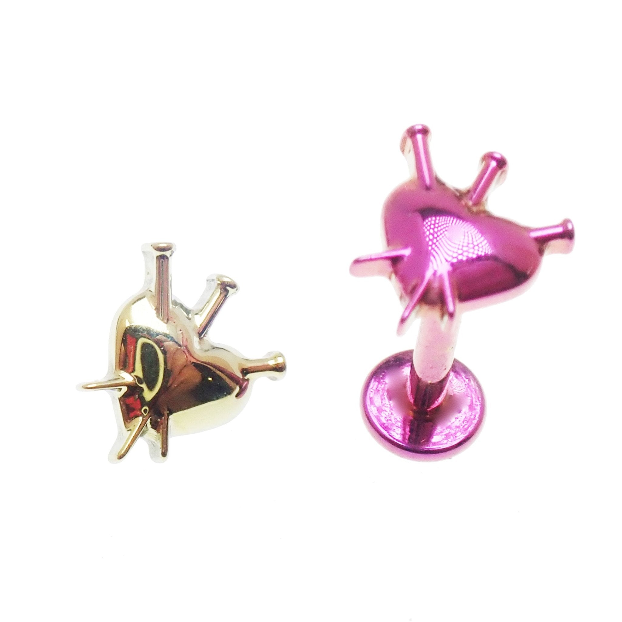 Titanium flatback nailed heart implant piercing by Body Clickers, 18 gauge, 6mm length, internally threaded for body jewelry.