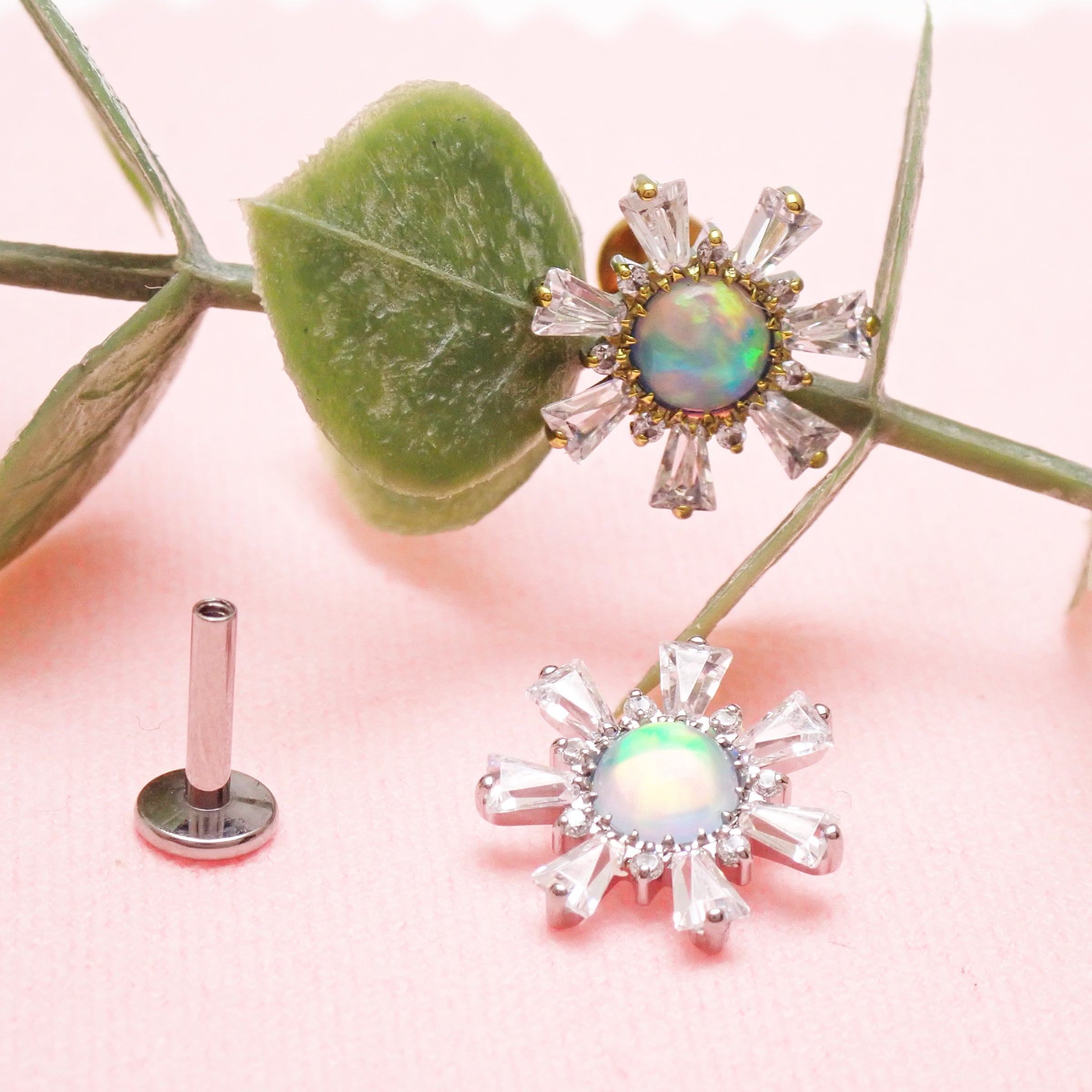 Opal & CZ Cluster Titanium Flatback Piercing
