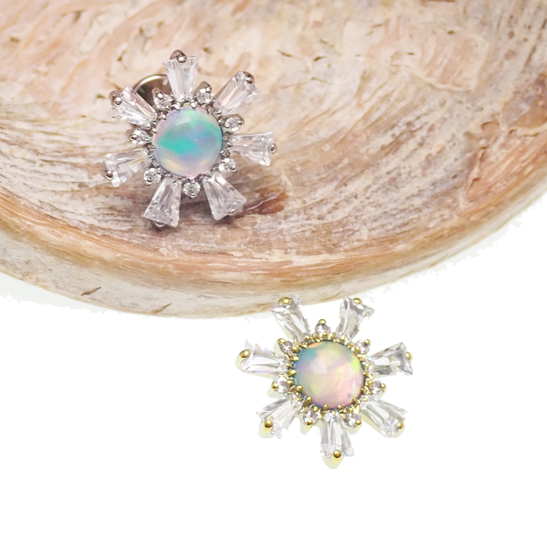 Opal & CZ Cluster Titanium Flatback Piercing