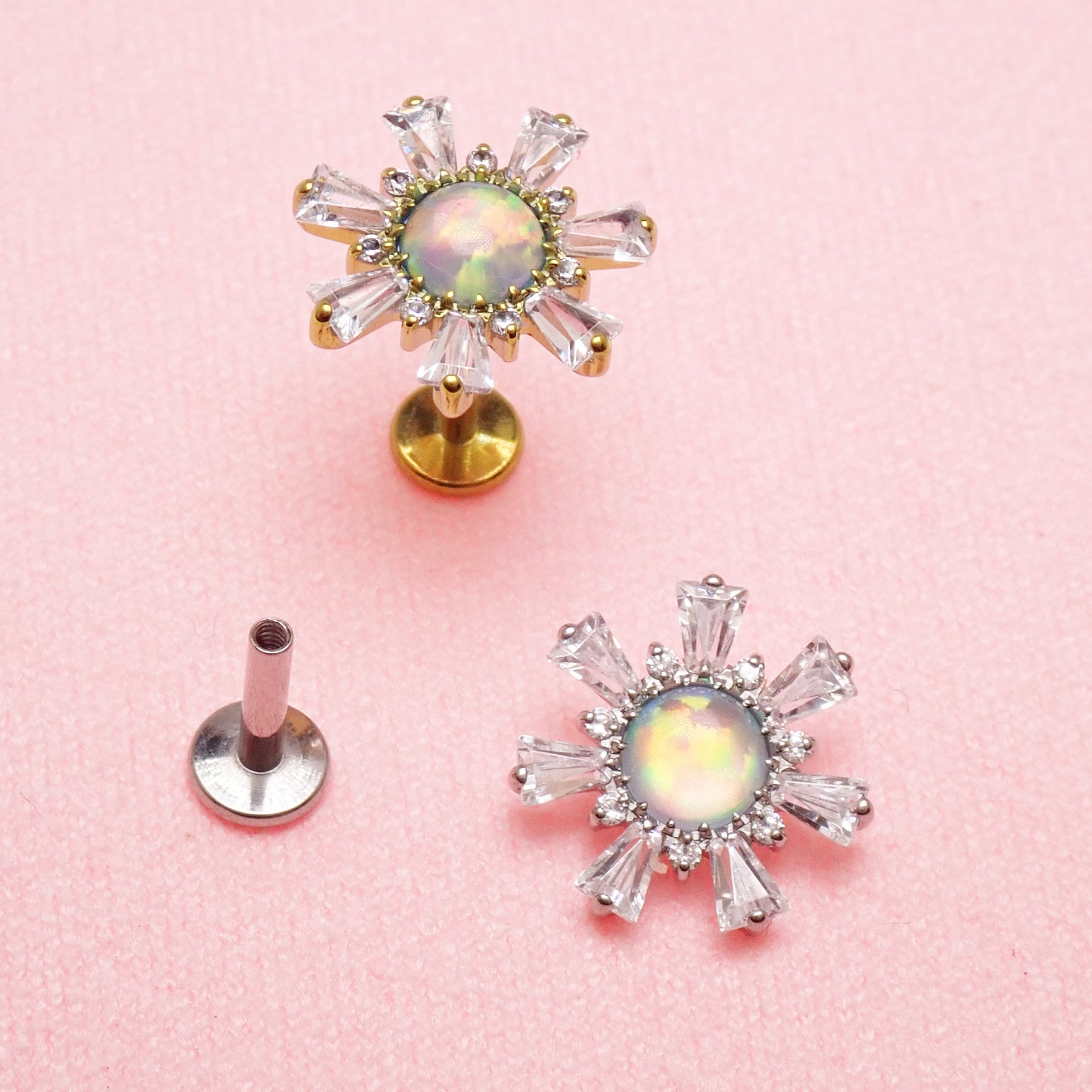 Opal & CZ Cluster Titanium Flatback Piercing