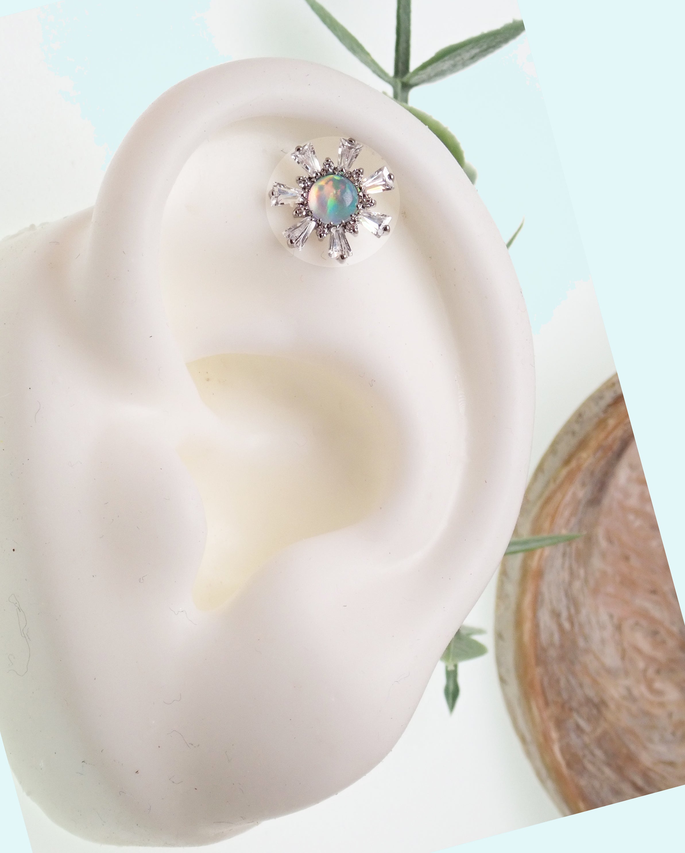Opal & CZ Cluster Titanium Flatback Piercing