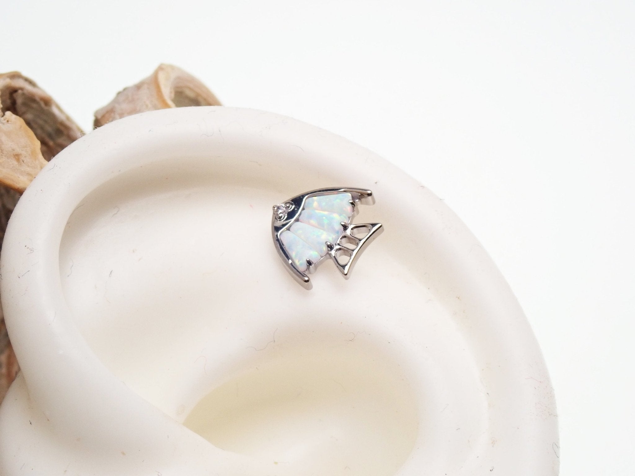 Opal Fish Cluster Titanium Flatback Piercing by Body Clickers, 18G, 6mm internally threaded body jewelry.