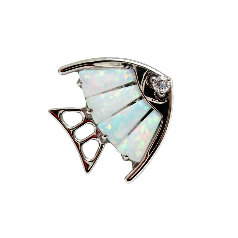 Opal Fish Cluster Titanium Flatback Piercing by Body Clickers, 18g internally threaded body jewelry with colorful opal fish design.