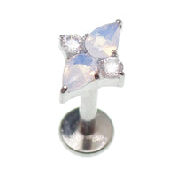 Rose quartz cluster titanium flatback piercing in 18g with 6mm size, designed for body jewelry and piercings.