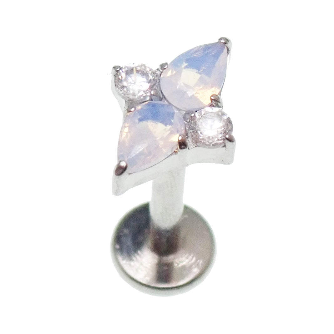Rose quartz cluster titanium flatback piercing in 18g with 6mm size, designed for body jewelry and piercings.