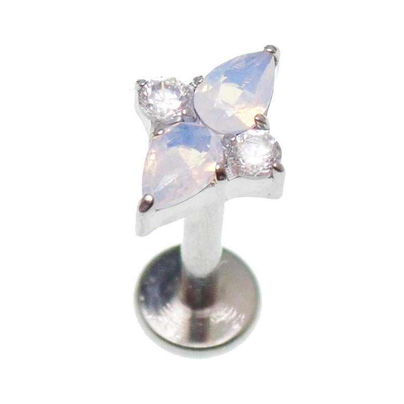 Rose quartz cluster titanium flatback piercing in 18g with 6mm size, designed for body jewelry and piercings.