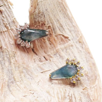 Semi - Precious Moss Agate/CZ Titanium Flatback Piercing - Body Clickers Body Jewelry
