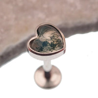 Semi - Precious Moss Agate Heart Titanium Flatback Piercing - Body Clickers Body Jewelry