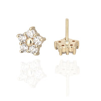 14k gold flower-shaped titanium flatback push-fit piercing by Body Clickers, featuring a delicate floral design and secure fit.