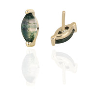 14k gold moss agate and titanium flatback push fit piercing by Body Clickers, featuring a polished gemstone and sleek metal design.