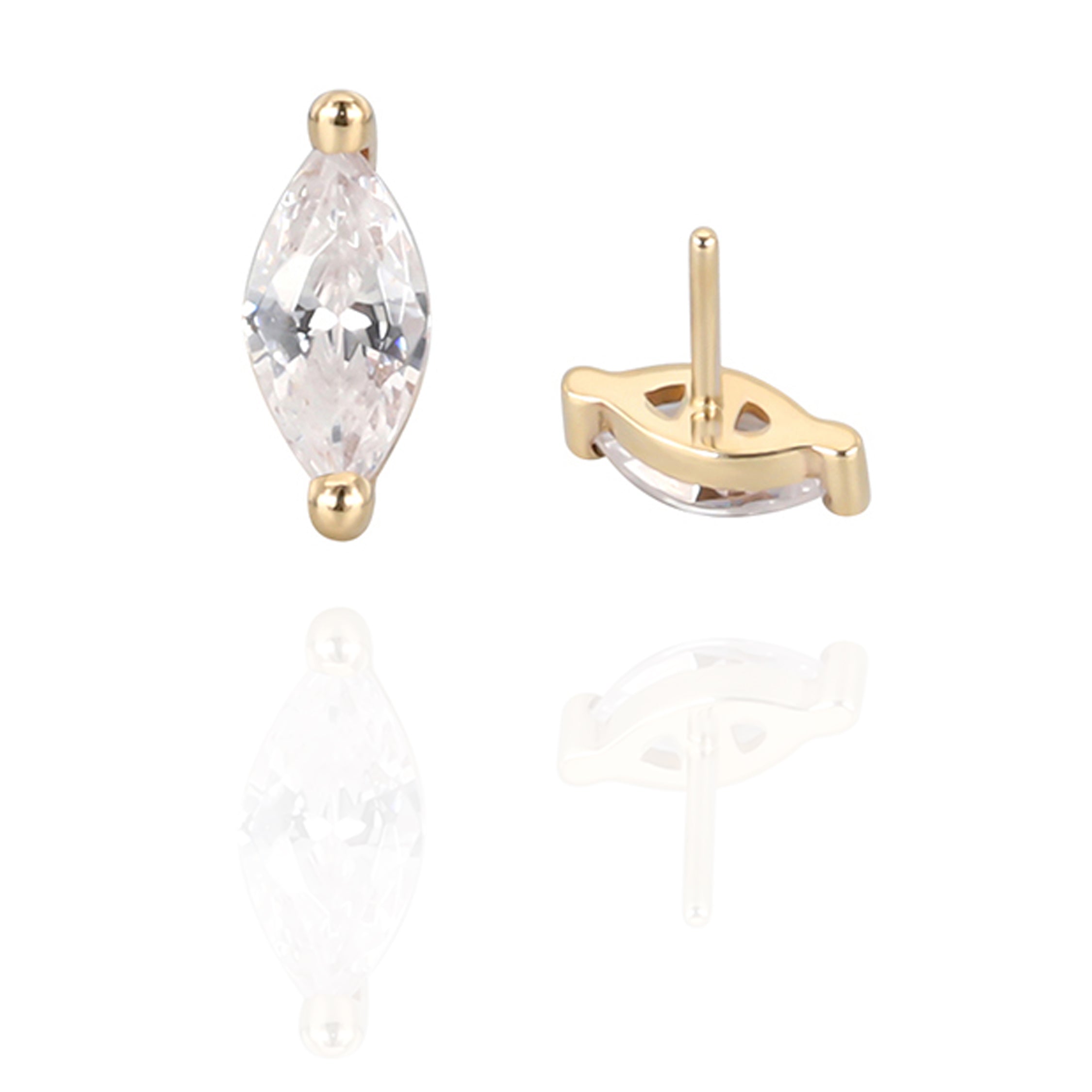 14k gold oval top titanium flatback push-fit piercing by Body Clickers, featuring a sleek oval design for comfortable wear.