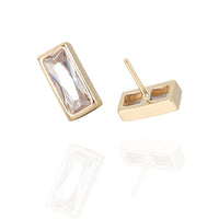 14k gold rectangle titanium flatback push-fit piercing with threaded design, by Body Clickers, showcasing sleek, modern jewelry.