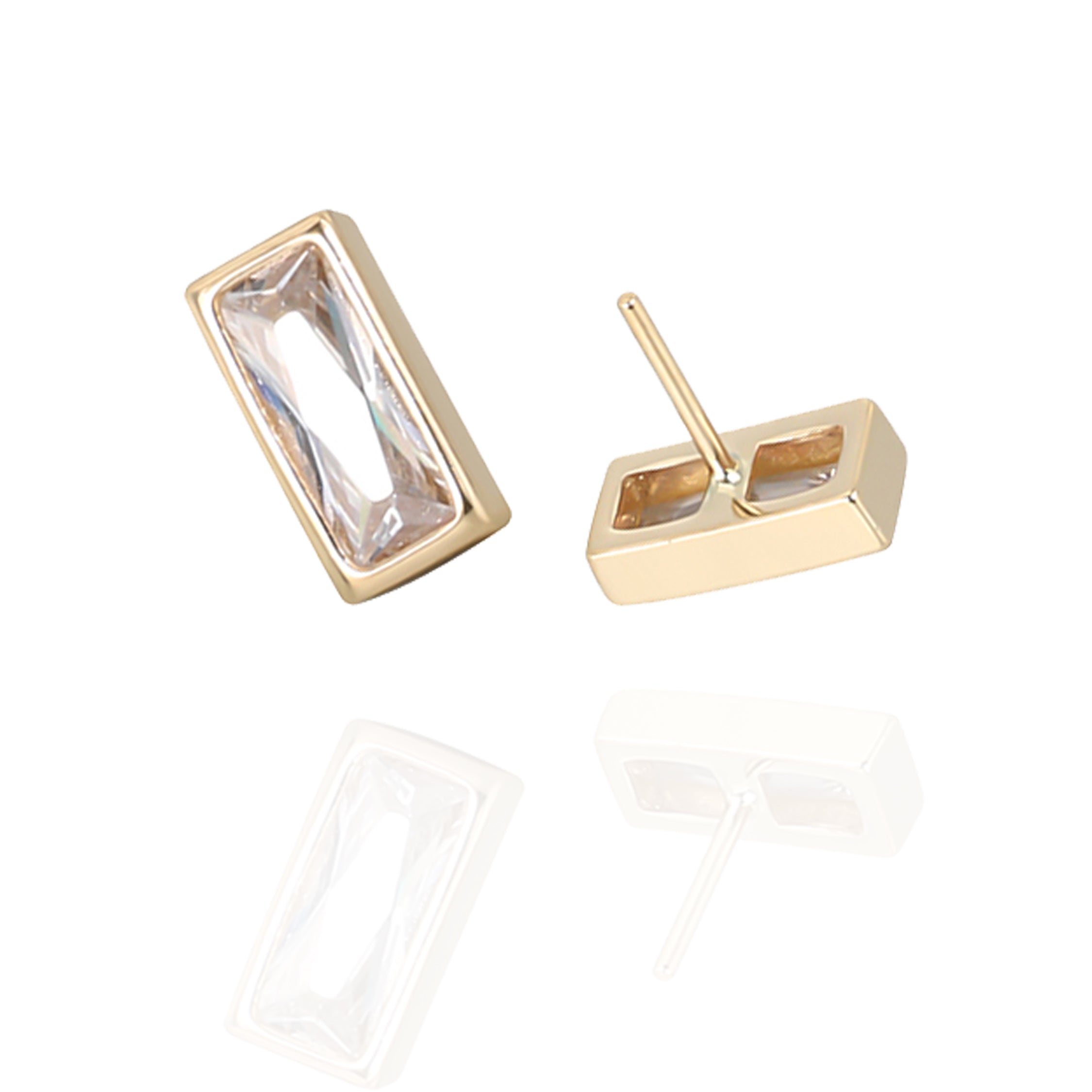 14k gold rectangle titanium flatback push-fit piercing with threaded design, by Body Clickers, showcasing sleek, modern jewelry.
