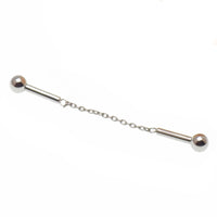 Silver titanium internally threaded chained industrial piercing by Body Clickers, 14g, 35mm or 38mm length.