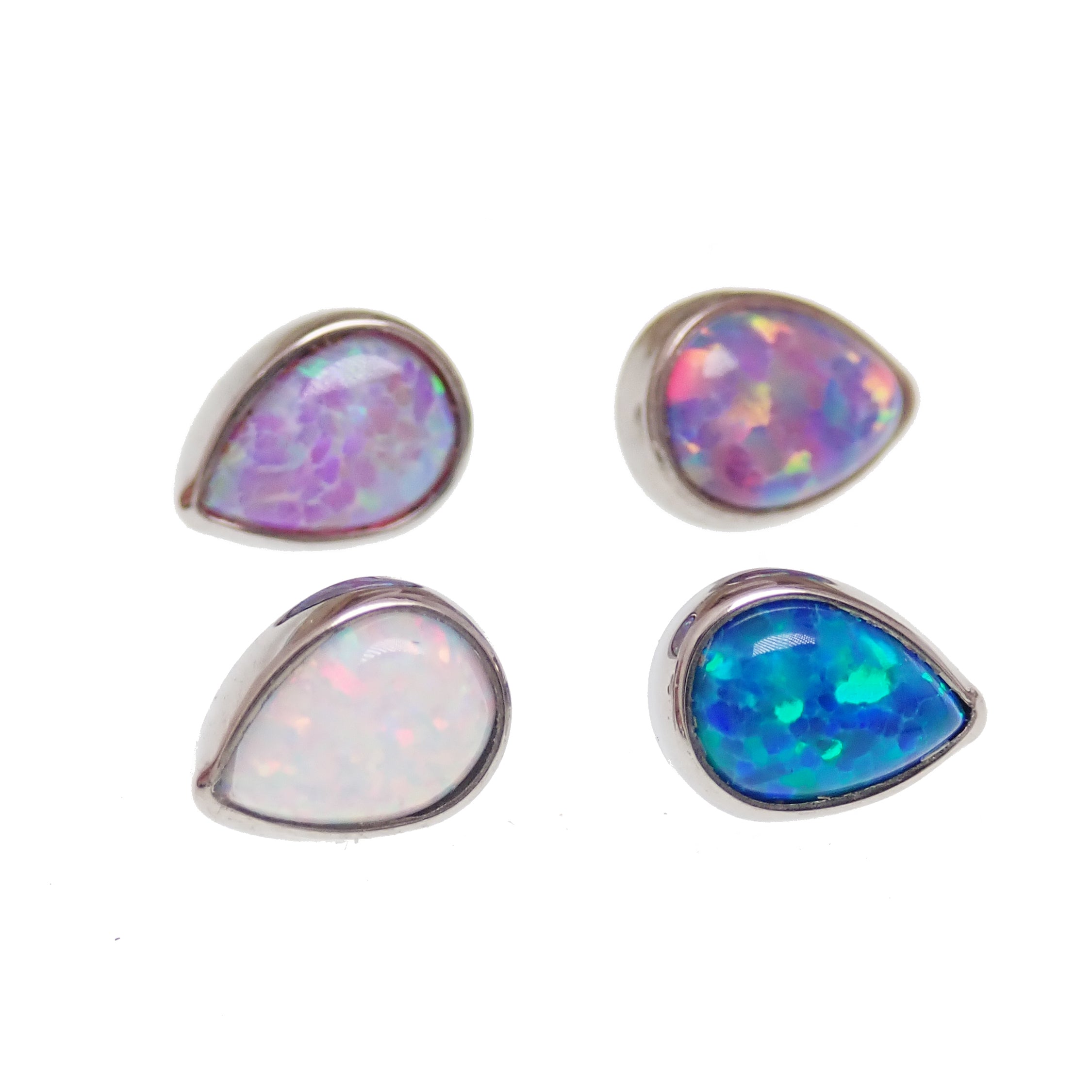 Body Clickers Opal Teardrop Implant Titanium Internally Threaded Top, 14g, showcasing colorful opal design and smooth titanium finish.