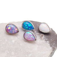 Opal teardrop implant top by Body Clickers in titanium, internally threaded, 14g body jewelry for body piercing.