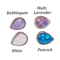 Opal teardrop implant titanium internally threaded top in 14g, Body Clickers jewelry for body piercing.