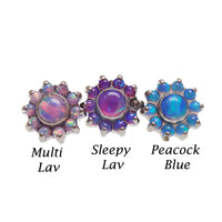 Clear CZ Daisy Flower Dermal Implant by Body Clickers, titanium, internally threaded tops, 14g 1.2mm thread, body jewelry.