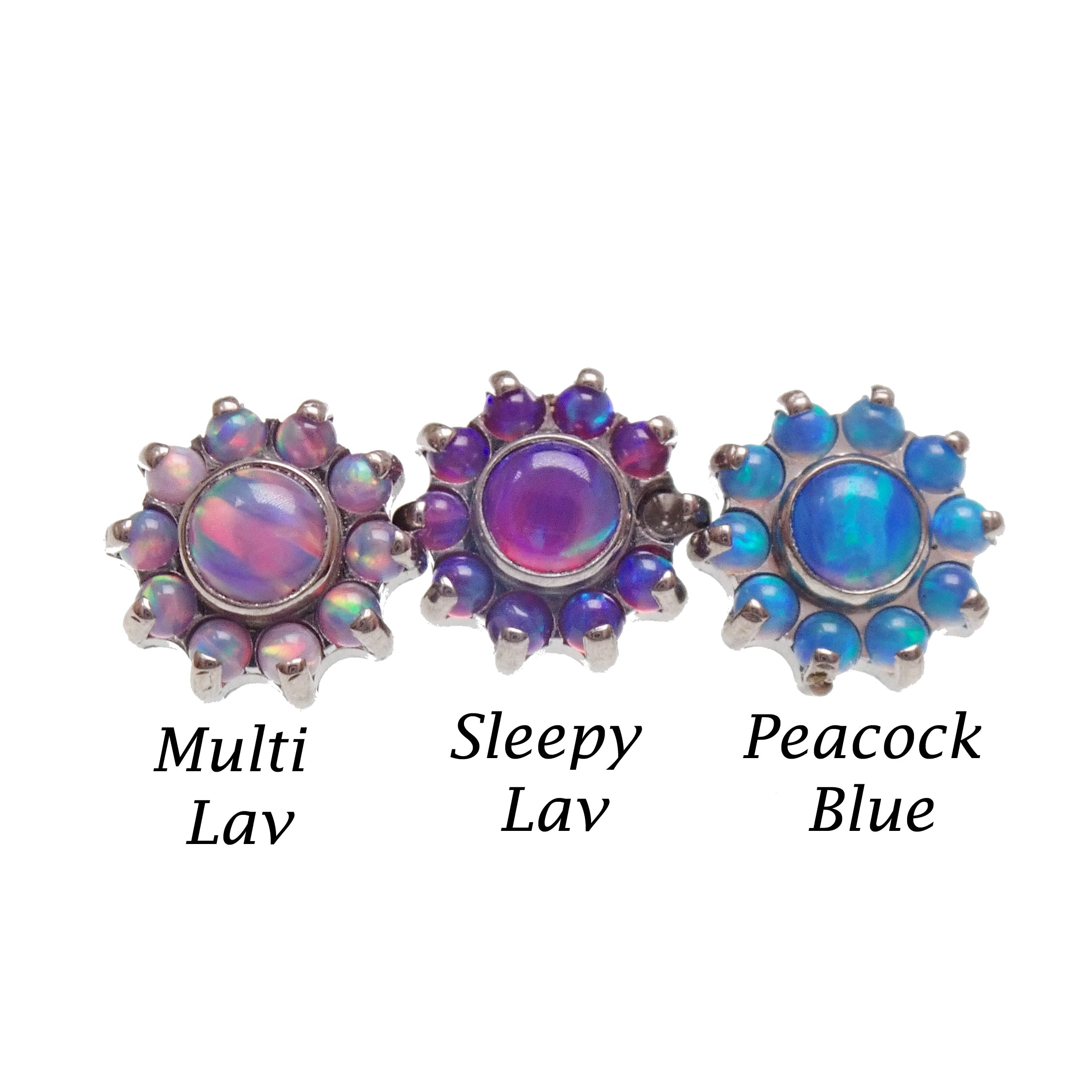 Clear CZ Daisy Flower Dermal Implant by Body Clickers, titanium, internally threaded tops, 14g 1.2mm thread, body jewelry.