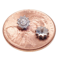 Clear CZ daisy flower dermal implant by Body Clickers, 14g titanium internally threaded top with 1.2mm thread diameter.