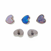 Body Clickers angel skin opal heart dermal top in 14g (1.2mm) with a 14-gauge thread, featuring a polished opal heart design.
