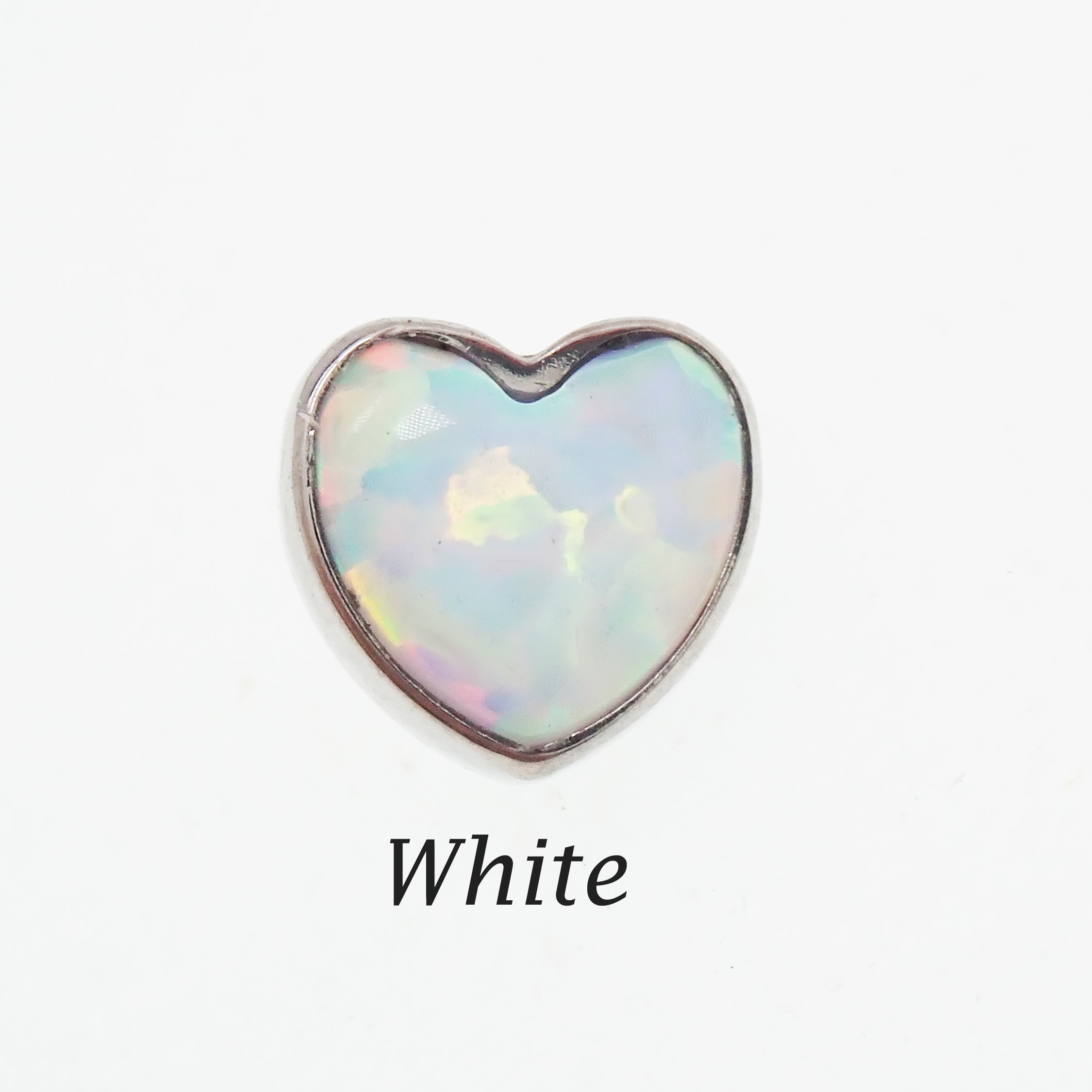 Opal Heart Dermal Top by Body Clickers in angel skin color, 14g (1.2mm) threaded dermal piercing jewelry.