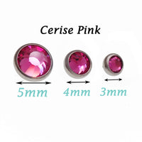 Cerise pink AB Rainbow clear CZ implant titanium internally threaded top for 14g body jewelry by Body Clickers.