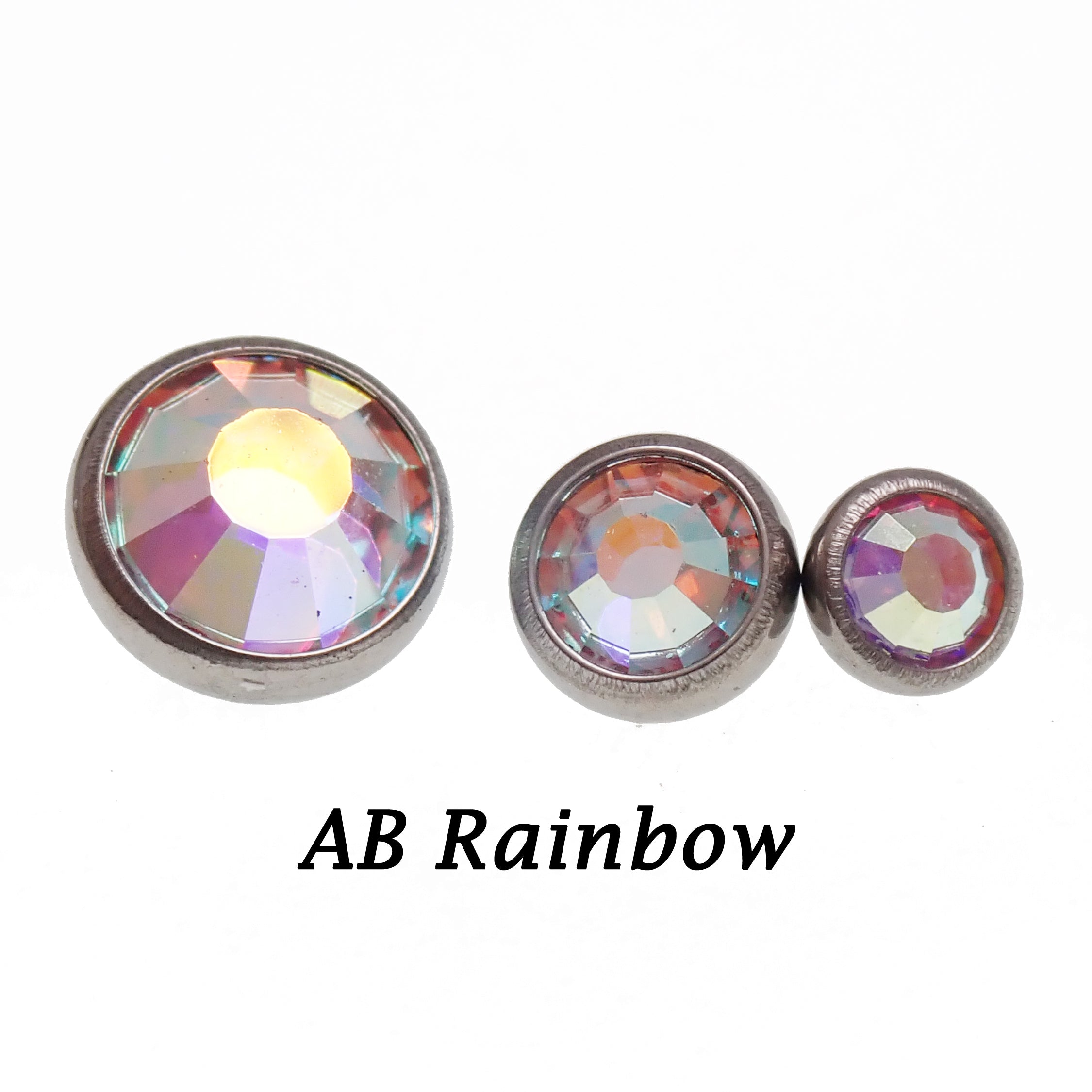 Cerise pink AB Rainbow clear CZ implant titanium internally threaded tops for body clicker attachments, 14g, 1.2mm thread.