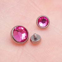 Cerise pink AB Rainbow clear CZ implant titanium internally threaded tops attachment for body jewelry, 14g with 1.2mm thread.